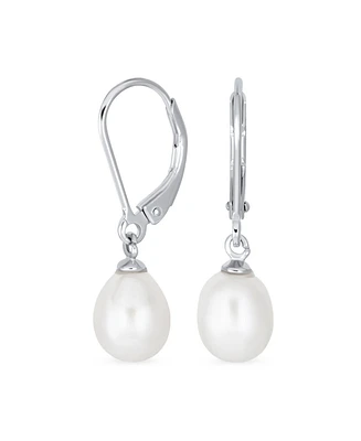 Bling Jewelry Simple Freshwater Cultured Pearl Teardrop Dangle Earrings Sterling Silver