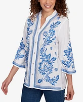 Ruby Rd. Petite Tidal Embroidered Button Front Top