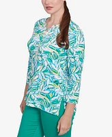 Ruby Rd. Petite Tossed Leaves Embellished Knit Top