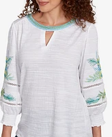 Ruby Rd. Petite Solid Embroidered Textured Knit Top