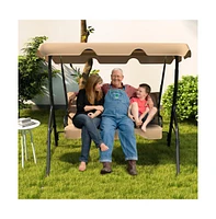 3 Seat Outdoor Patio Canopy Porch Swing with Cushioned Steel Frame