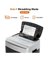 Bonsaii Paper Shredder for Office, 110-Sheet Autofeed Heavy Duty Shredder for Home Office Use, 30 Minutes/Micro Cut/P-4 High Security Level/6 Gallon L