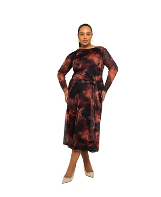 Fashion-szn Curve Plus Tie Dye Print Mesh Midi Dress