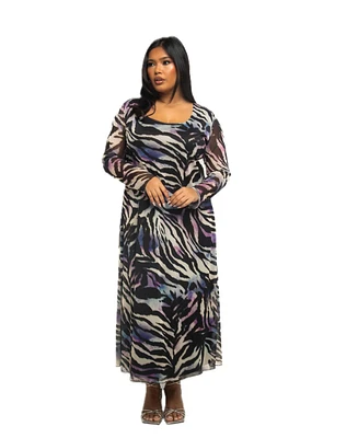Fashion-szn Curve Women's Zebra Print Mesh Midaxi Dress