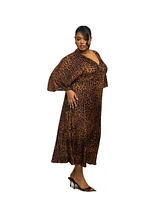 Fashion-szn Curve Plus 3/4 Sleeve Leopard Print Midi Dress