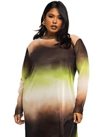 Fashion-szn Curve Plus Long Sleeve Ombre Print Midi Dress