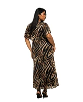 Fashion-szn Curve Plus Short Sleeve Zebra Print Mesh Midi Dress