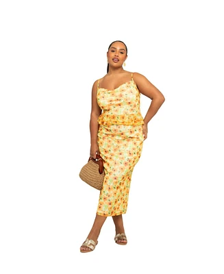 Fashion-szn Curve Plus Sleeveless Floral Mesh Midi Dress
