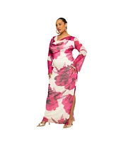Fashion-szn Curve Plus Long Sleeve Floral Print Maxi Dress