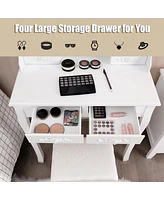 Makeup Dressing Table with Touch Switch Lighted Mirror and Cushioned Stool