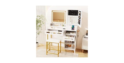Modern Makeup Vanity Desk with Mirror and Lights and Stool Set