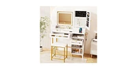 Modern Makeup Vanity Desk with Mirror and Lights and Stool Set