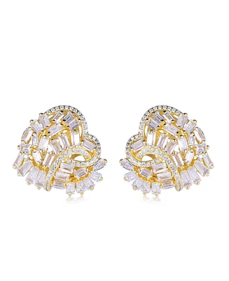Suzy Levian Sterling Silver Cubic Zirconia Large Heart Cluster Earrings