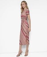 Dkny Women's Mesh Striped Side-Knot Boat-Neck Midi Dress