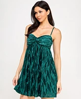 Seni & Cade Juniors' Printed Pleated Mesh A-Line Dress