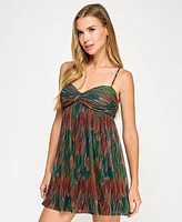 Seni & Cade Juniors' Printed Pleated Mesh A-Line Dress
