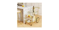 3-Tier Home Bar Serving Cart on Wheels with Mirrored Shelves
