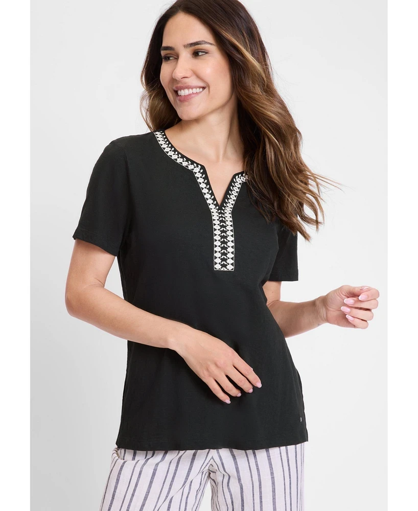 Olsen Women's Embroidered Trim T-Shirt