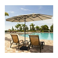 15 Feet Double-Sided Twin Patio Umbrella with Crank and Base