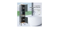 Free-Standing Bathroom Cabinet Narrow Linen with Doors and Drawer