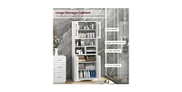 Tall Bathroom Cabinet Large Floor Storage Cabinet with Acrylic Doors and 3 Cubes