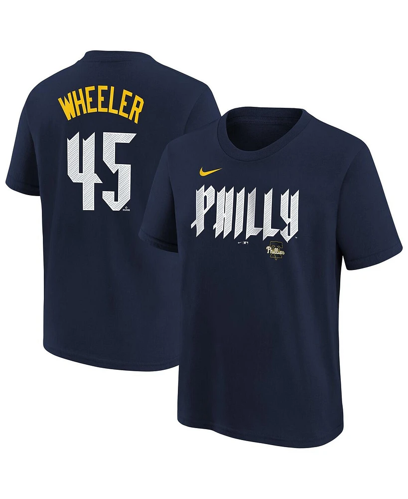 Nike Big Boys and Girls Zack Wheeler Navy Philadelphia Phillies Fuse City Connect Name Number T-Shirt