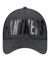 New Era Men's Black Carolina Panthers Midnight Ink Tonal Text A-Frame Trucker 9FORTY Adjustable Hat