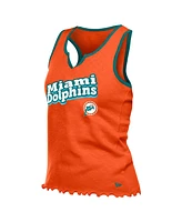 New Era Women's Orange Miami Dolphins Lettuce Hem Notch Neck Tri-Blend Tank Top