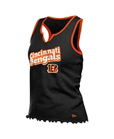 New Era Women's Black Cincinnati Bengals Lettuce Hem Notch Neck Tri-Blend Tank Top
