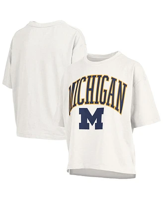 Pressbox Women's White Michigan Wolverines Nelson Arch Over Logo Waist Length Oversized Slub T-Shirt