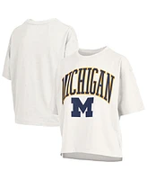 Pressbox Women's White Michigan Wolverines Nelson Arch Over Logo Waist Length Oversized Slub T-Shirt