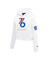 Pro Standard Women's White Philadelphia 76ers 2024/25 City Edition Chenille Applique Cropped Pullover Hoodie