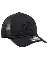 New Era Men's Black Kansas City Royals City Initial 9FORTY A-Frame M-Crown Adjustable Trucker Hat