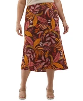 Ella Rafaella Plus Leaf Print Shine Midi Bias Skirt