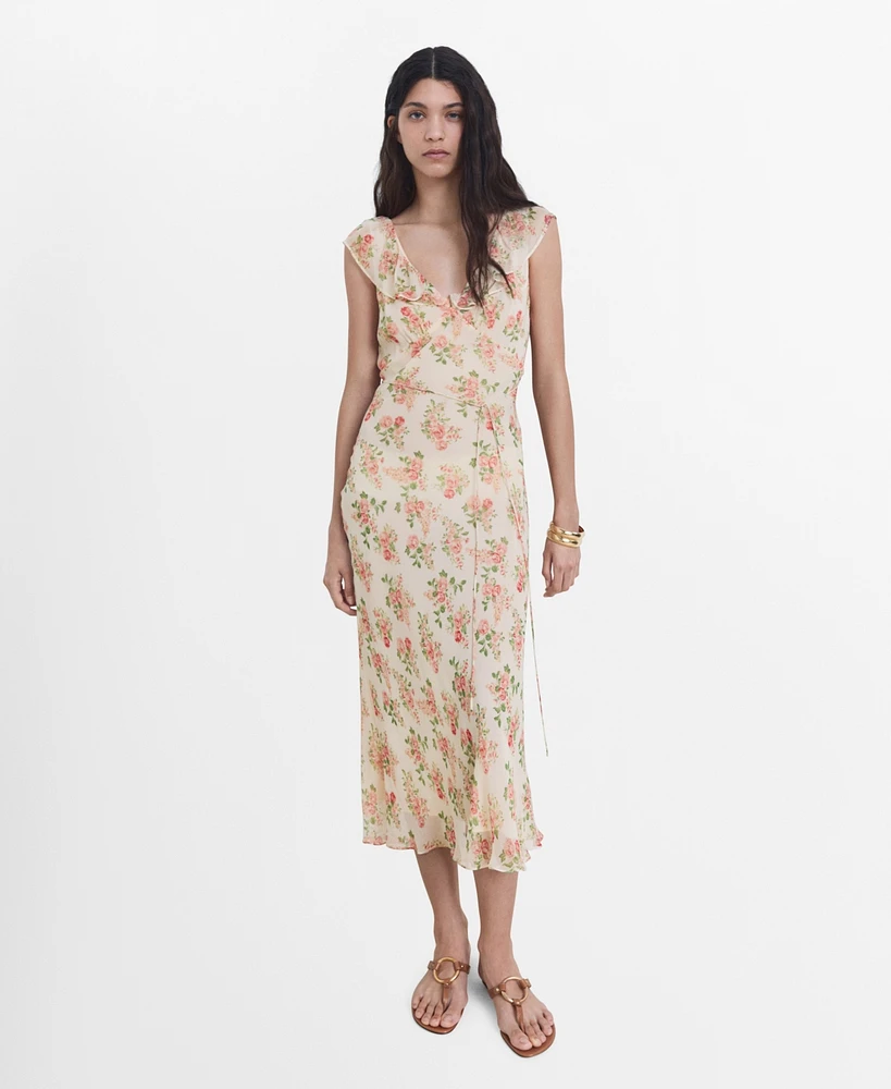 Mango Women's Bow Detail Floral Midi Dress