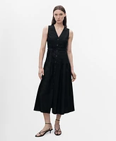 Mango Women's Belt Linen-Blend Midi Dress