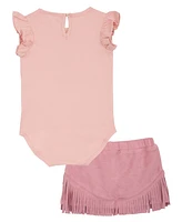 Rare Editions Baby Girls 2-Piece Cowgirl Graphic Bodysuit and Fringe Skirt Set