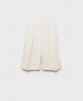 Mango Women's Striped Linen-Blend Bermuda Shorts