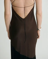 Mango Women's Fringes Detail Asymmetrical Satin Dress