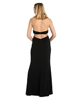 Morgan & Company Juniors' Plunging Cutout-Side Halter Gown