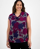 Kasper Plus Cowlneck Cap-Sleeve Top