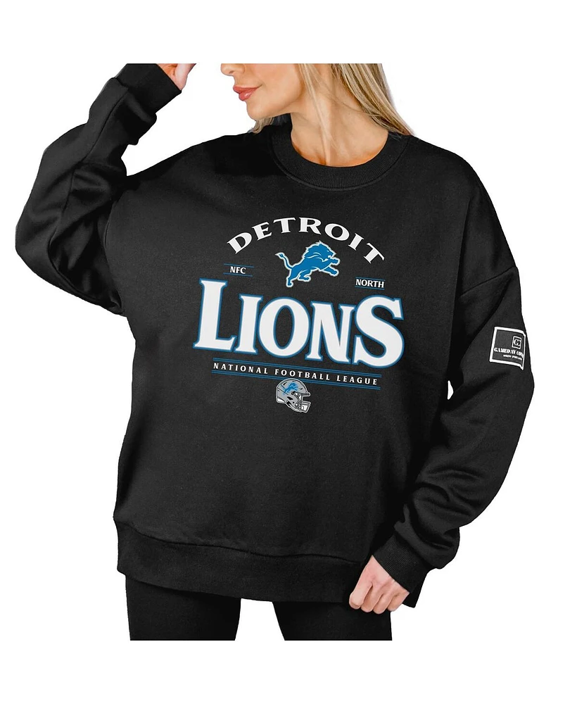 Gameday Couture Women's Black Detroit Lions Oversized Players Only Label Pullover Sweatshirt