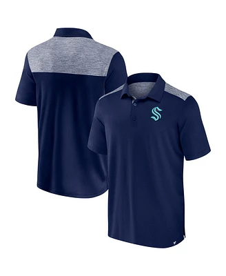 Fanatics Men's Navy Seattle Kraken Iconic Brushed Blocked Polo Shirt