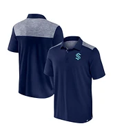 Fanatics Men's Navy Seattle Kraken Iconic Brushed Blocked Polo Shirt