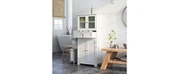 4 Door Freestanding Bathroom Floor Storage Cabinet with 2 Drawers and Glass Doors