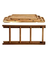 MegaChef Acacia Wood 3 Tiered Rectangular Ladder Tray Set