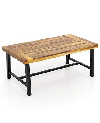 Heavy-Duty Metal Leg Acacia Wood Coffee Table with Reinforced Thickened Top
