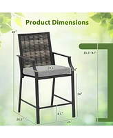 Patio Bar Stools Set of 2 Counter Height Rattan Bar Chairs with Armrest-Grey