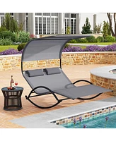 Gymax Outdoor Double Chaise Rocker Rocking Daybed Sun Lounger w/ Sun Shade Canopy