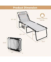 Gymax Folding Chaise Lounge Portable Lay Flat Reclining Chair w/ 4-Level Backrest Side Pocket Gray
